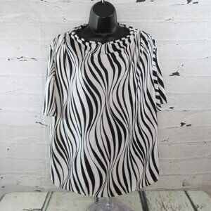 Alfani Plus 0X Geometric Wavy Stripe Cowl Neck Blouse